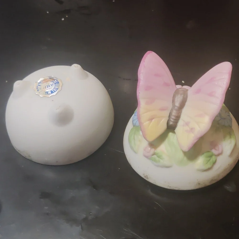 Vintage Butterfly Trinket Covered Dish